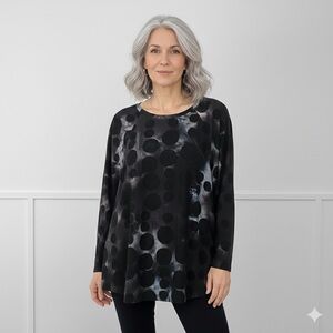 Alembika Echo Tie-Dye Smoke Appliquéd Mesh Circles Tunic Top Lagenlook